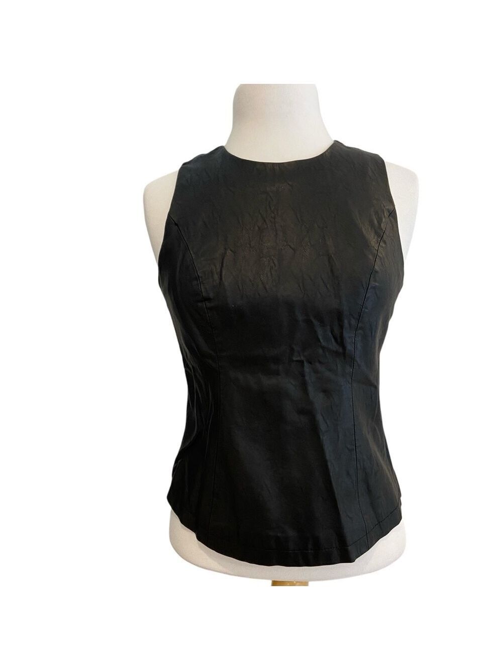 Mexx by Candy Duffer black vegan leather fitted sleeveless top Medium